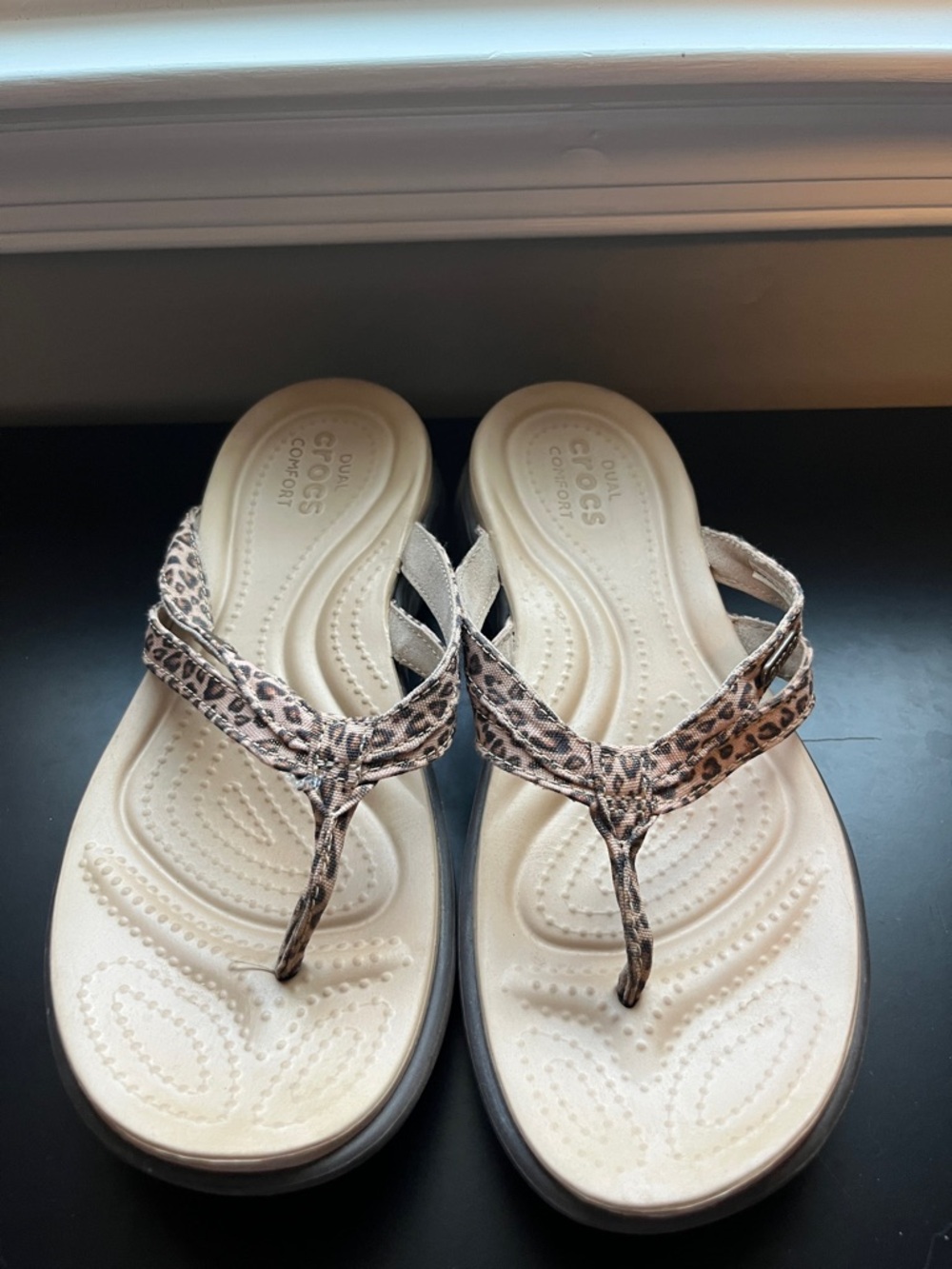 Croc’s Women’s Beige Leopard-Print Flip Flops